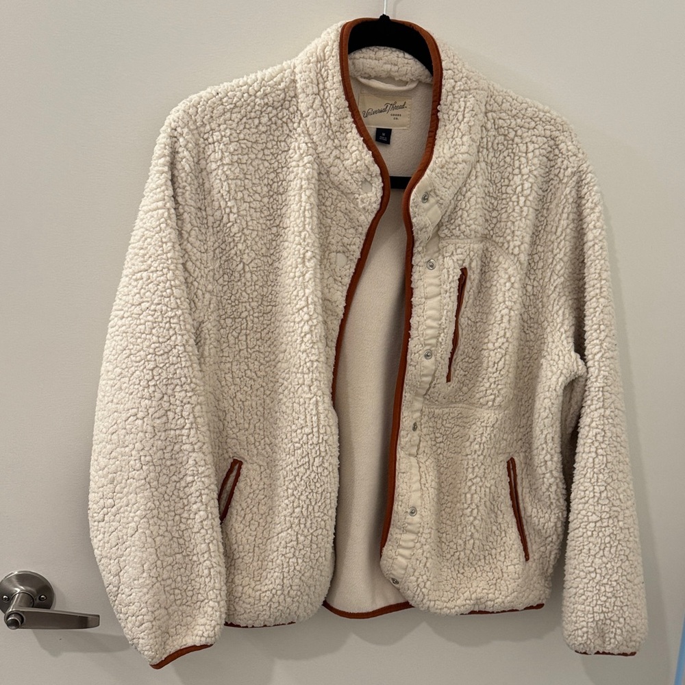 Cream Sherpa Jacket with Brown Accents